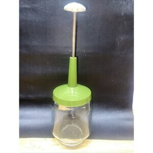 Vintage Federal Housewares Glass Jar Retro Plunger Type Nut/ Onion Chopper green
